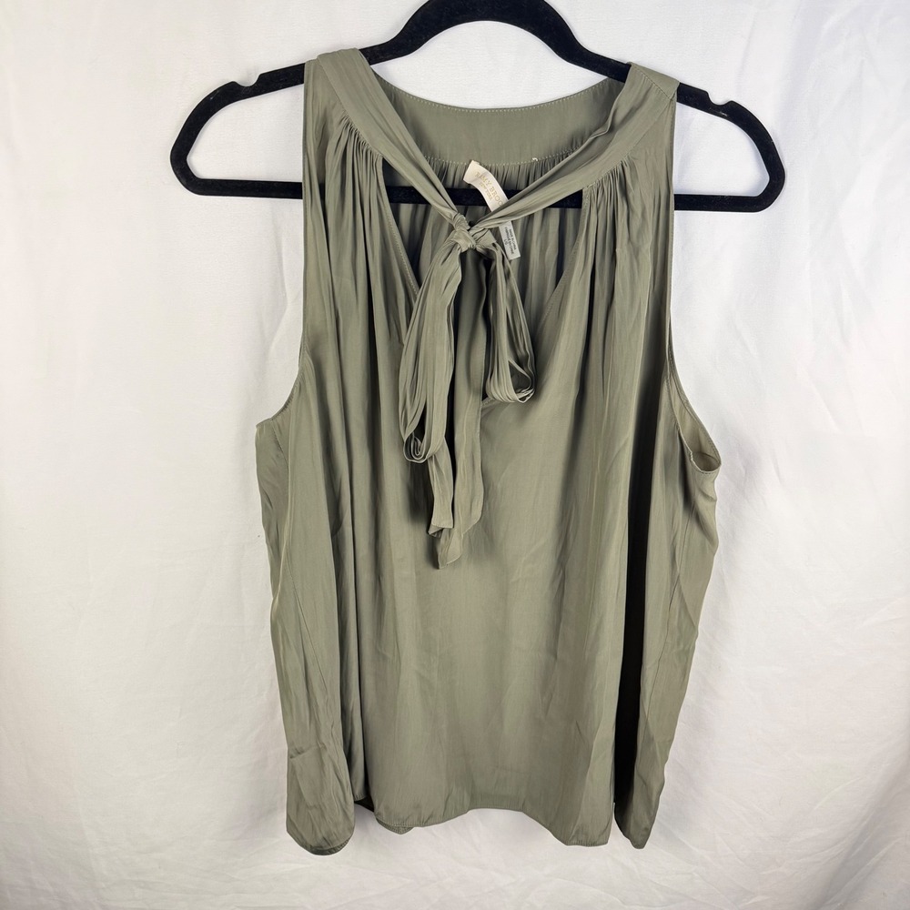 Ramy Brook Green Tie Neck Sleeveless Blouse Going Out‎ Top Flowy Quiet Luxury